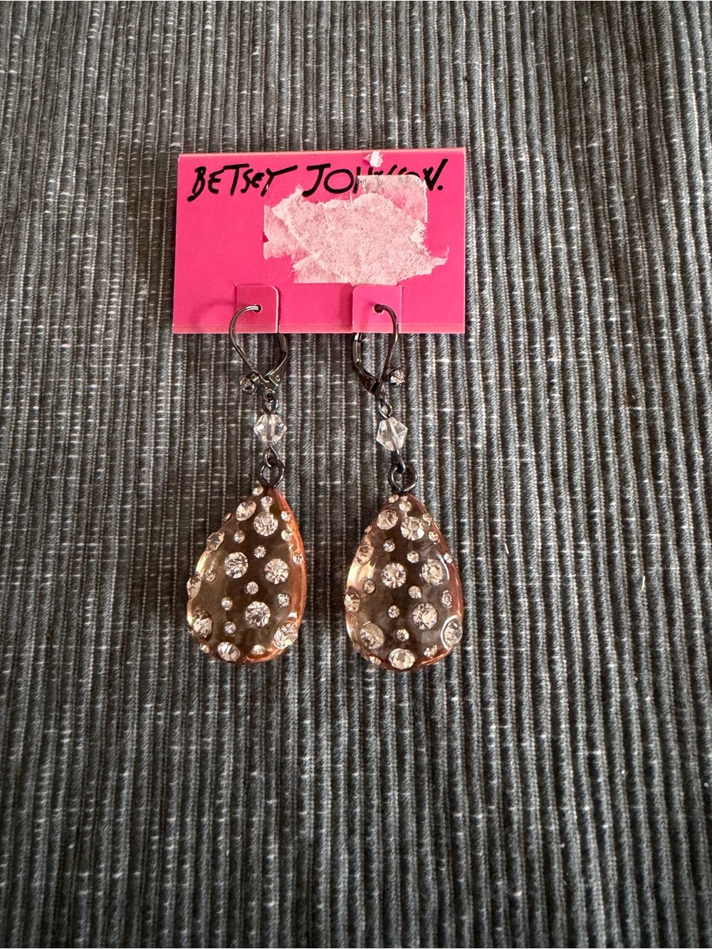 Betsey Johnson rose gold teardrop crystal dangle earrings